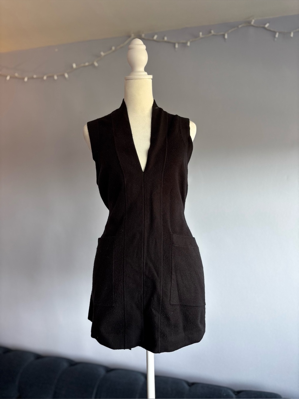 NWT Anthropologie Black Sweater Vest Tunic with Pockets